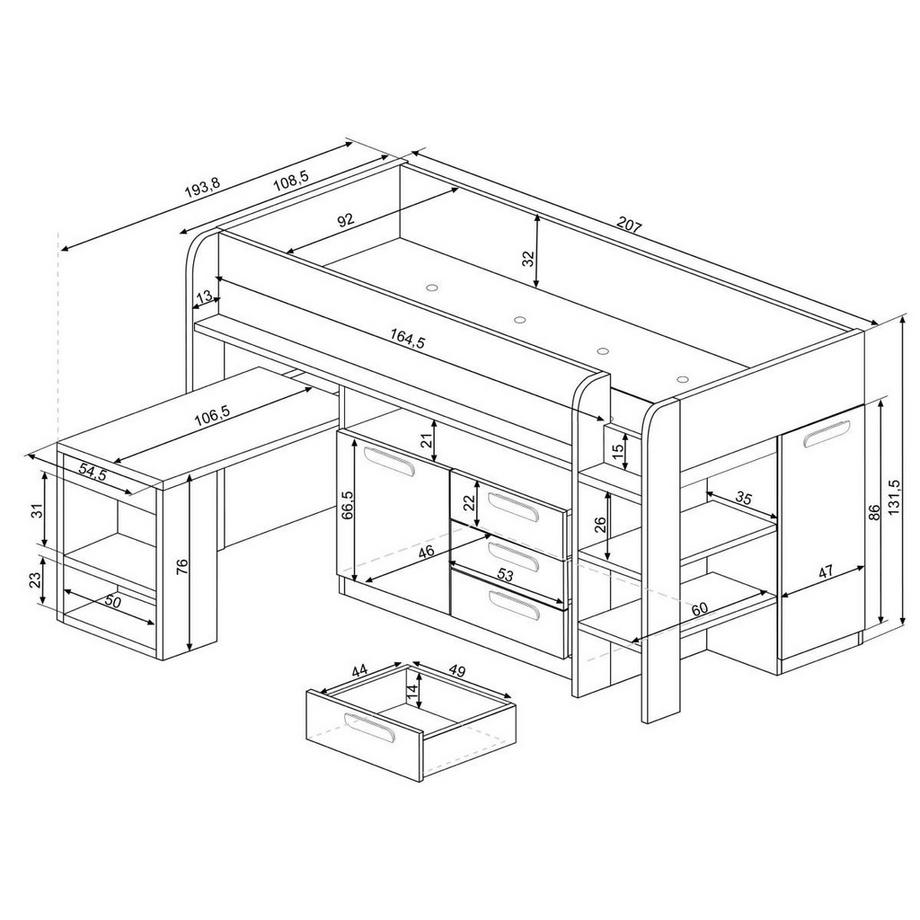 Vente-unique Letto combinato Con scrivania e scomparti 90 x 200 cm Rosa, Naturale e Bianco - LOUKALA  