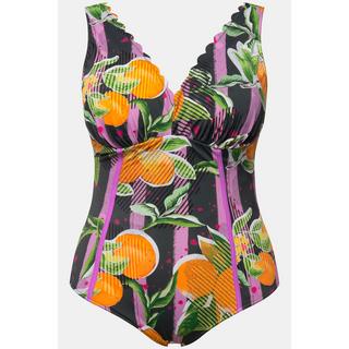 Ulla Popken  Maillot de bain avec bonnets souples, imprimé oranges et passepoils fluo 