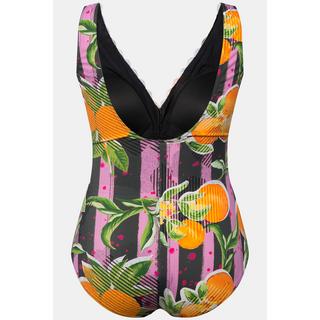 Ulla Popken  Maillot de bain avec bonnets souples, imprimé oranges et passepoils fluo 