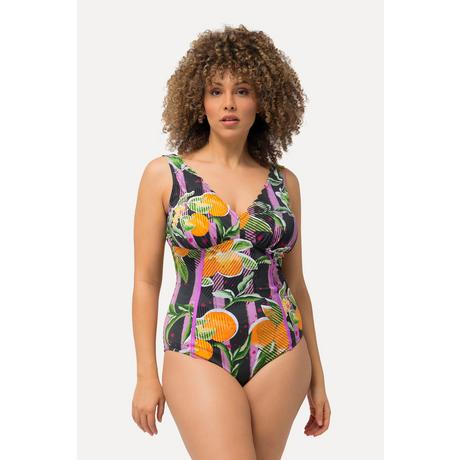 Ulla Popken  Maillot de bain avec bonnets souples, imprimé oranges et passepoils fluo 