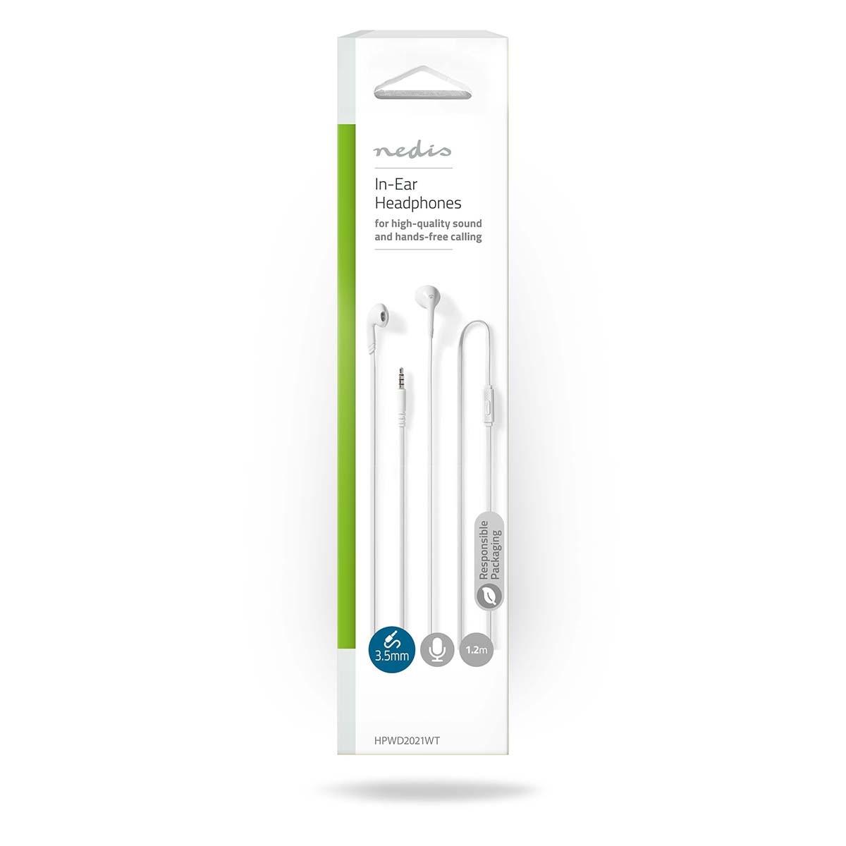 Nedis  Kabel -Kopfhörer | 3,5 mm | Kabellänge: 1,20 m | Invided Mikrofon | Volumensteuerung | Weiß 