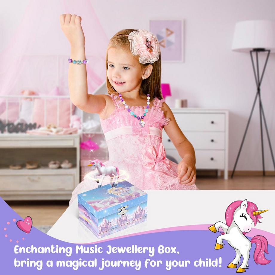 Only-bags.store  Schmuckkästchen mit Musikbox mit Einhorn-Schmuckset, Kinderschmuckkästchen Musik 