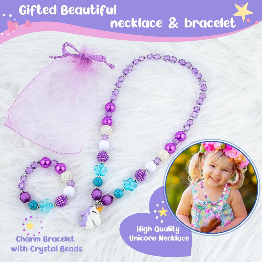 Only-bags.store  Schmuckkästchen mit Musikbox mit Einhorn-Schmuckset, Kinderschmuckkästchen Musik 