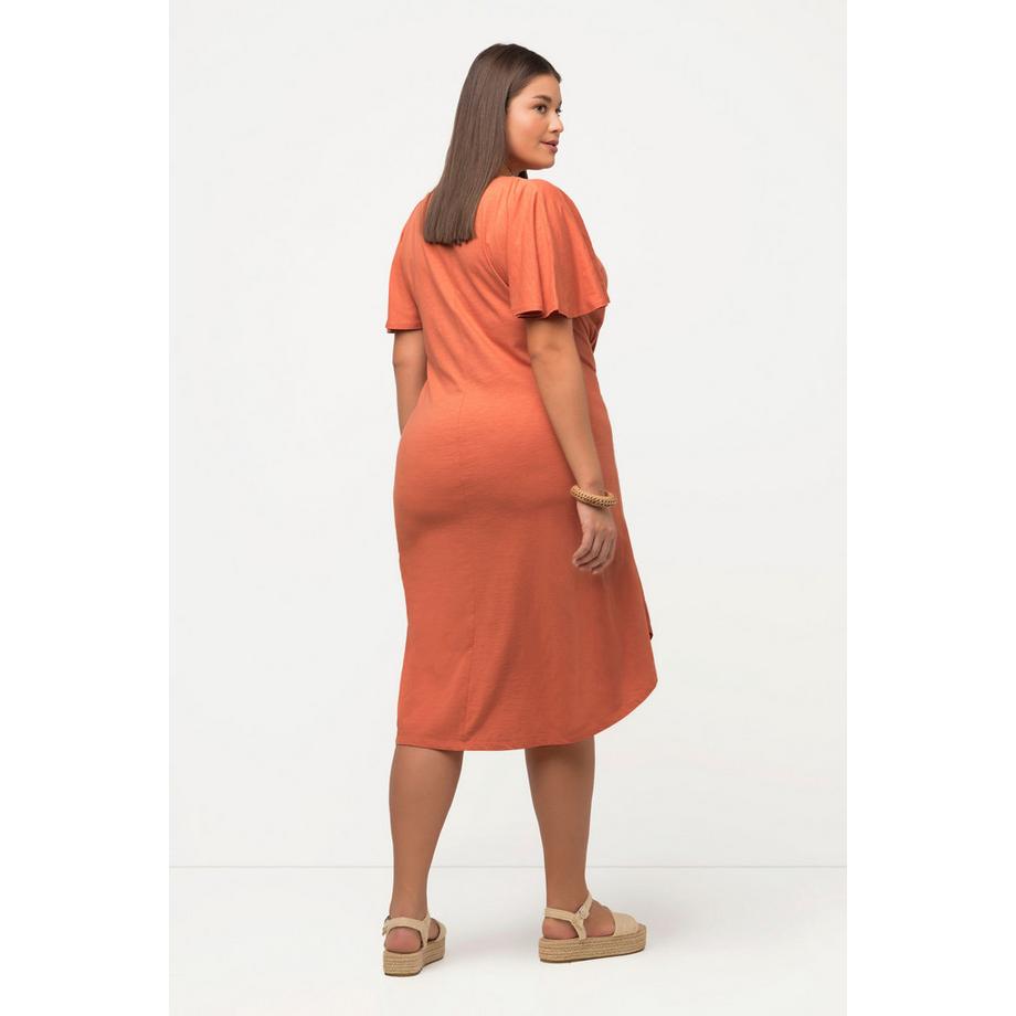 Ulla Popken Robe Midi Décolleté Bateau Manches Courtes Coton Bio  