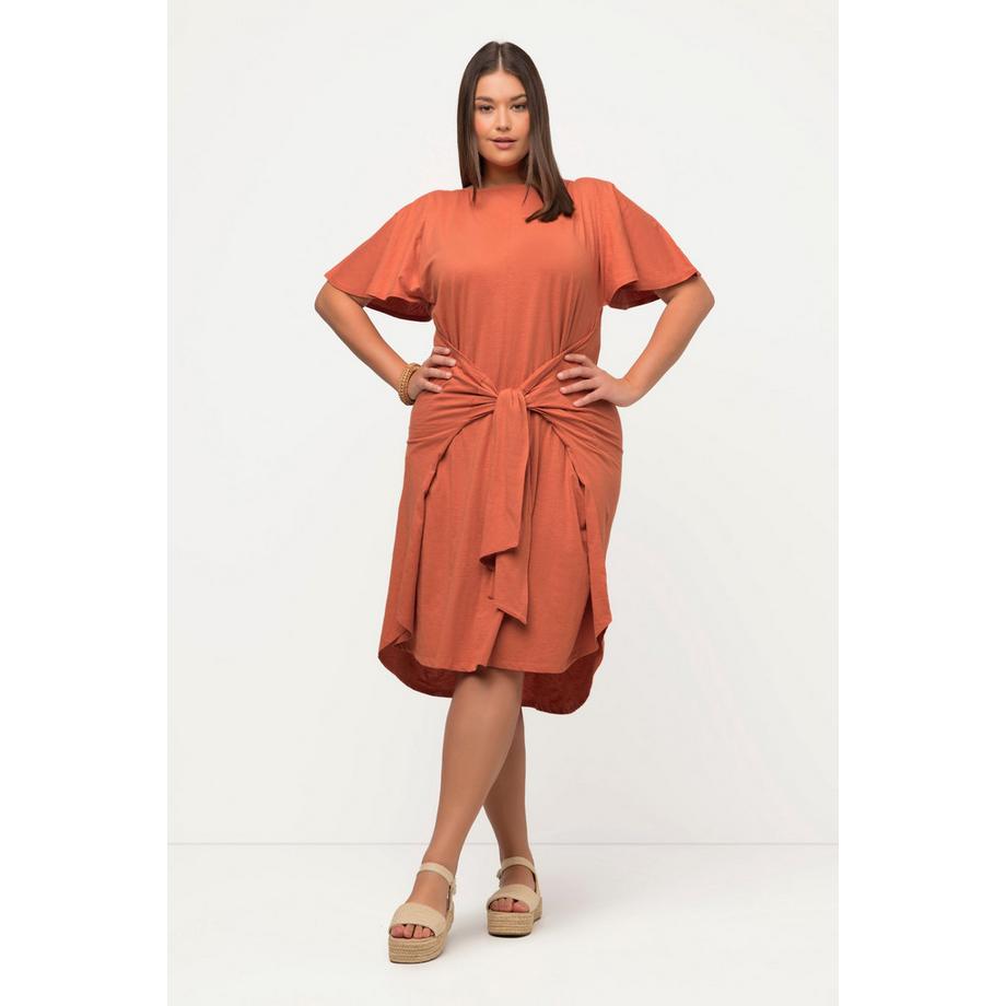 Ulla Popken Robe Midi Décolleté Bateau Manches Courtes Coton Bio  