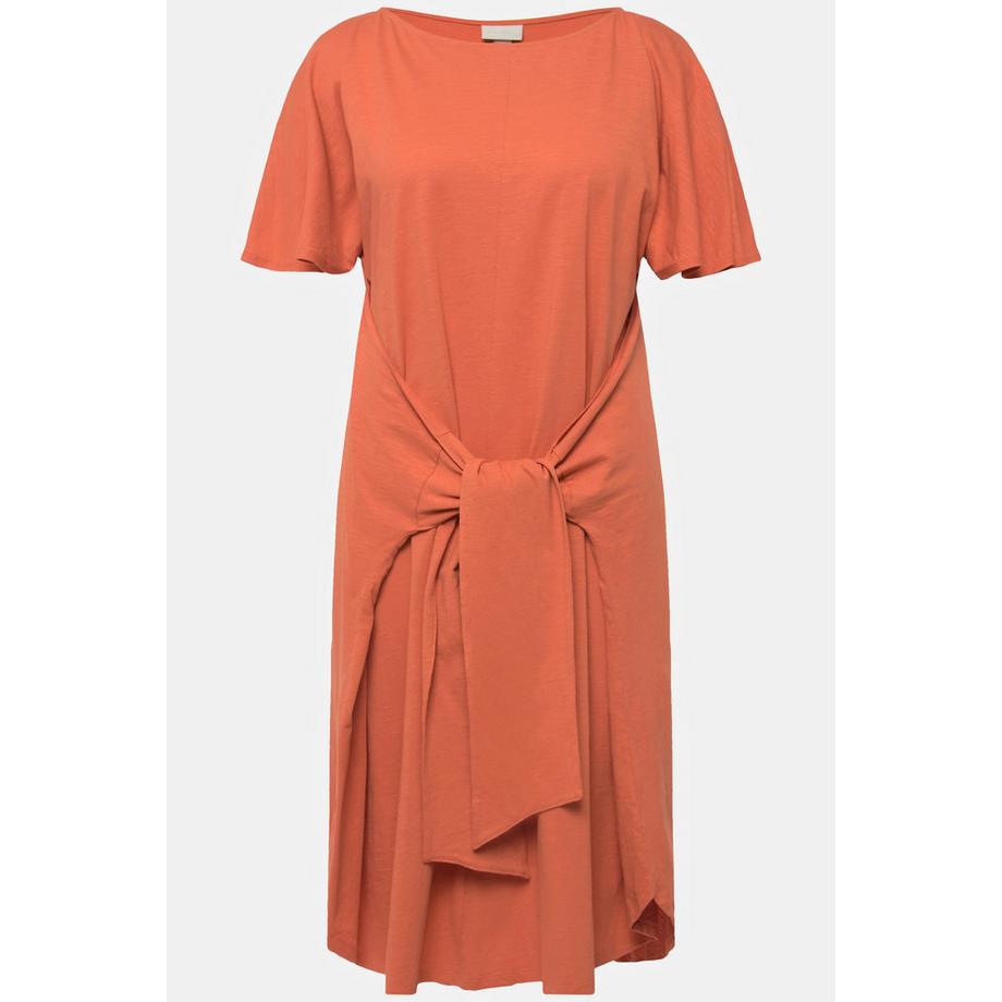 Ulla Popken Robe Midi Décolleté Bateau Manches Courtes Coton Bio  