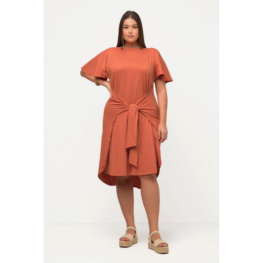 Ulla Popken Robe Midi Décolleté Bateau Manches Courtes Coton Bio  