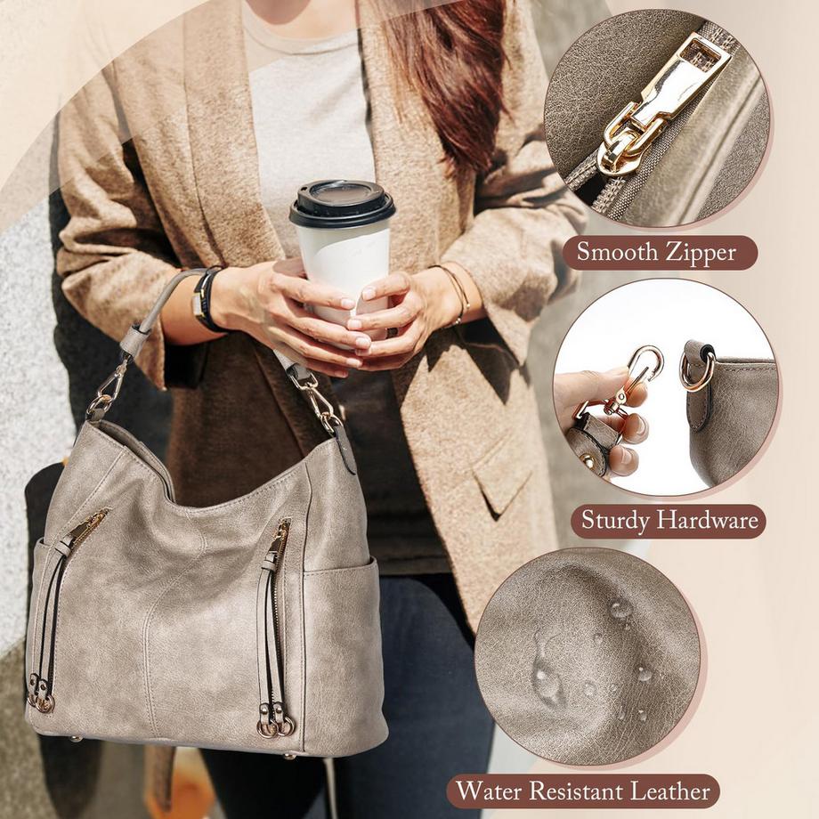 Only-bags.store Grand Sac Hobo à Bandoulière avec Bretelle Amovible et Portefeuille Set  