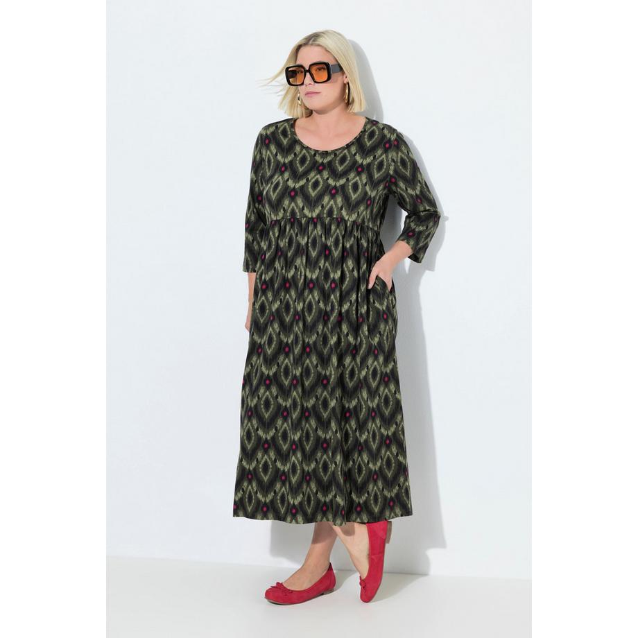 Ulla Popken Robe maxi en jersey Ligne A Col Rond Manches 3/4  