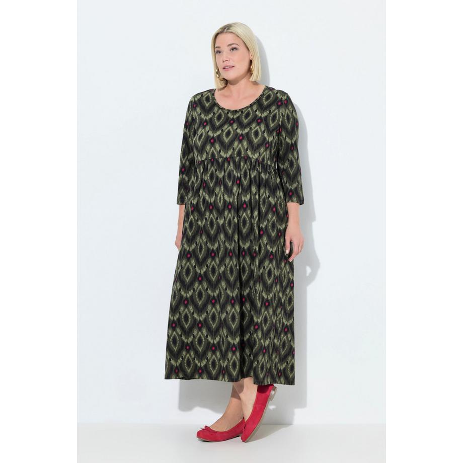 Ulla Popken Robe maxi en jersey Ligne A Col Rond Manches 3/4  