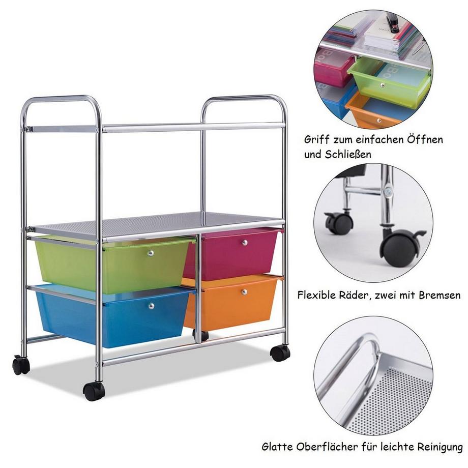 Northio Rollwagen 4 Schubladen, Bad Rollcontainer, Küchenwagen mit Rollen  