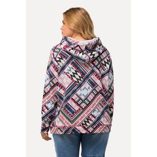 Ulla Popken  Hoodie, grafisches Muster, Satinband, Langarm 