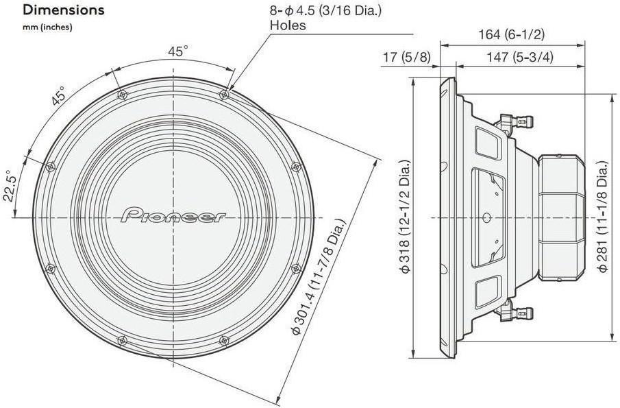 Pioneer  Subwoofer 30cm dual Voice coil 1500W 4 Ohm 