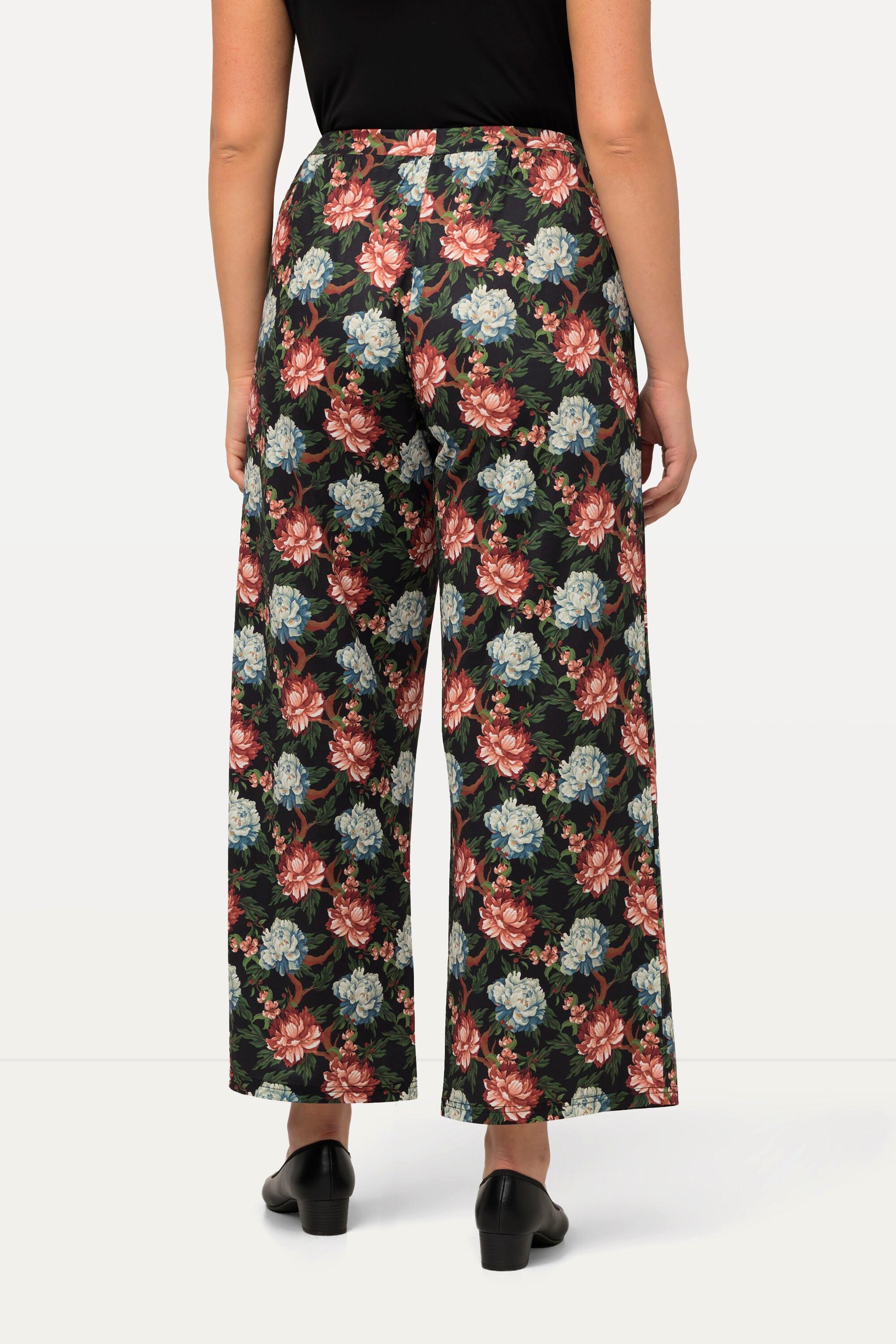 Ulla Popken  Pantalon en jersey, jambe large et taille élastique, motif floral 