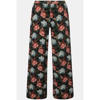 Ulla Popken  Pantalon en jersey, jambe large et taille élastique, motif floral 