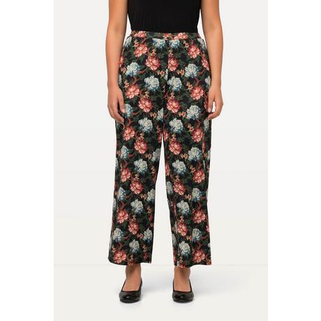 Ulla Popken  Pantalon en jersey, jambe large et taille élastique, motif floral 