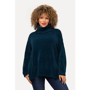 Chenille-Pullover, Oversized, Stehkragen, Langarm