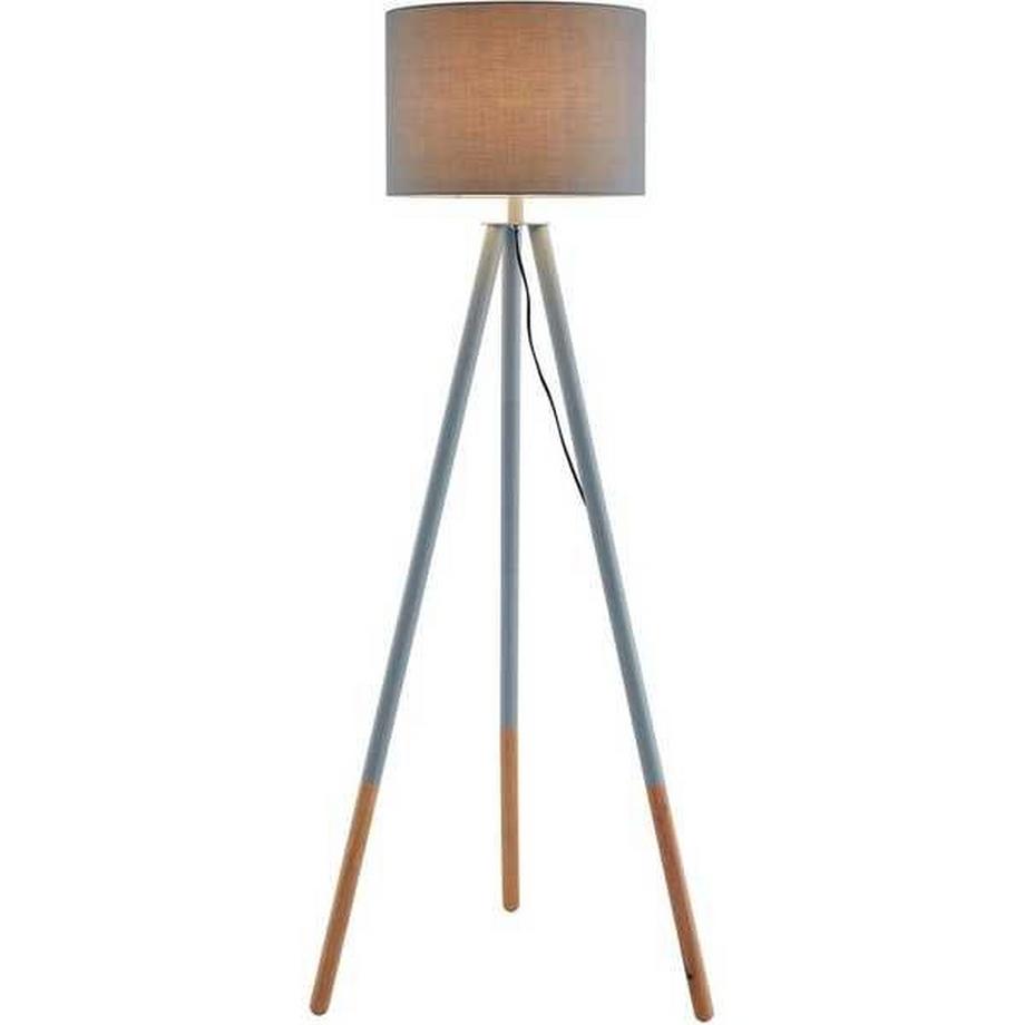 mutoni Lampadaire, structure en bois, chêne, abat-jour en textile, bleu-gris  
