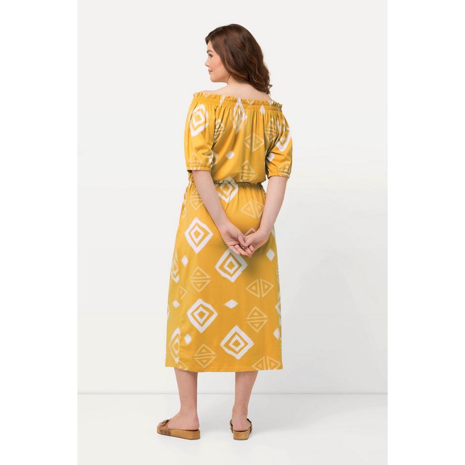 Ulla Popken Robe Maxi Encolure Carmen Manches Courtes Coton Bio  