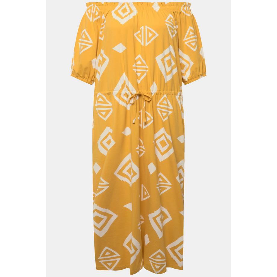 Ulla Popken Robe Maxi Encolure Carmen Manches Courtes Coton Bio  