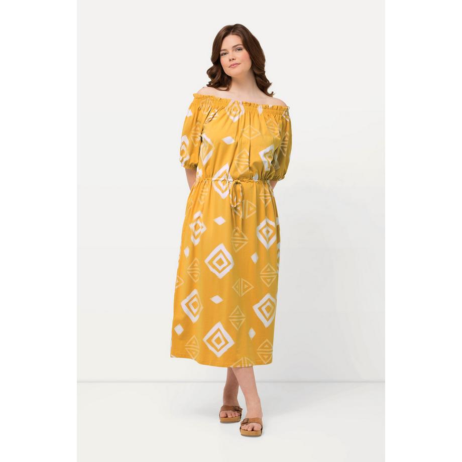 Ulla Popken Robe Maxi Encolure Carmen Manches Courtes Coton Bio  