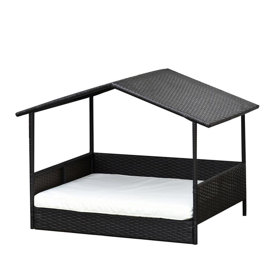 Northio  Rattan Hundehaus Mit Kissen, Hundebett Im Hausform, Outdoor Hundehütte, Stahlrahmen, Pp, Kaffee-Braun, 98 X 69 X 73 Cm 
