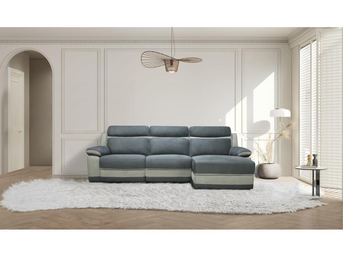 Vente-unique Relaxsofa Ecksofa elektrisch - Ecke rechts - Mikrofaser - Anthrazit & Hellgrau - TALCA  