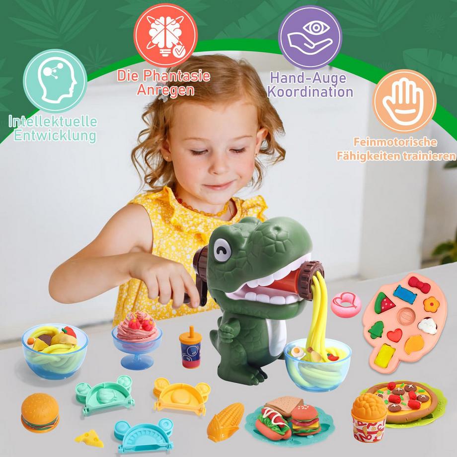 Activity-board  42 Stück Knetmasse-Zubehör mit 12 Dosen Knetmasse, Dino-Nudelmaschine, Kinderteig, Dinosaurier-Knetset, Dinosaurier-Spielzeug-Knetwerkzeug für Kinder, Kneten ab 3 Jahren 