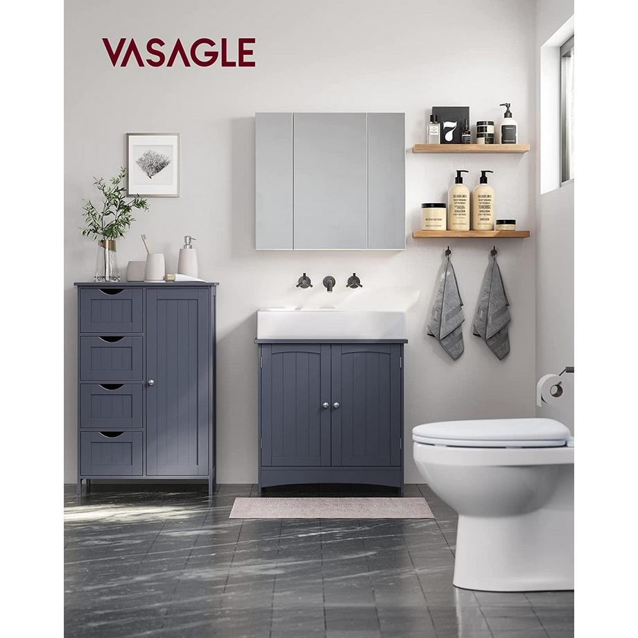 Pricenet Armoire de salle de bain compacte grise avec étagères réglables  