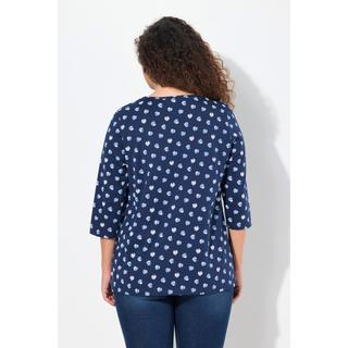 Ulla Popken  Shirt, Punkte, A-Linie, Zierfalten, V-Ausschnitt, 3/4-Arm 