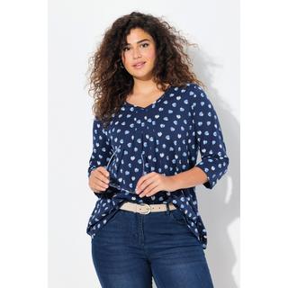 Ulla Popken  Shirt, Punkte, A-Linie, Zierfalten, V-Ausschnitt, 3/4-Arm 