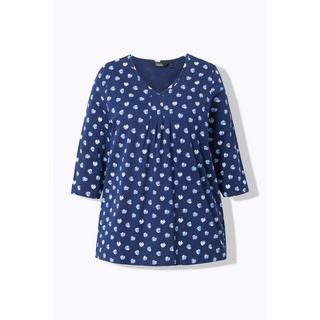 Ulla Popken  Shirt, Punkte, A-Linie, Zierfalten, V-Ausschnitt, 3/4-Arm 