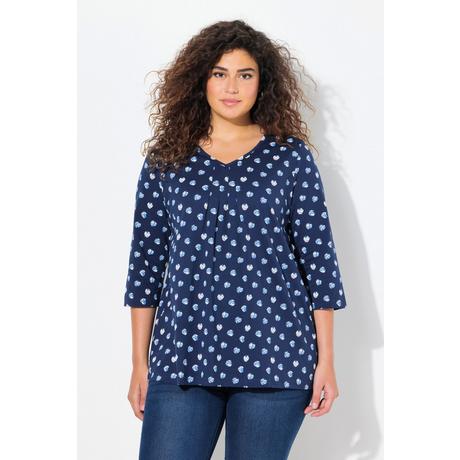 Ulla Popken  Shirt, Punkte, A-Linie, Zierfalten, V-Ausschnitt, 3/4-Arm 