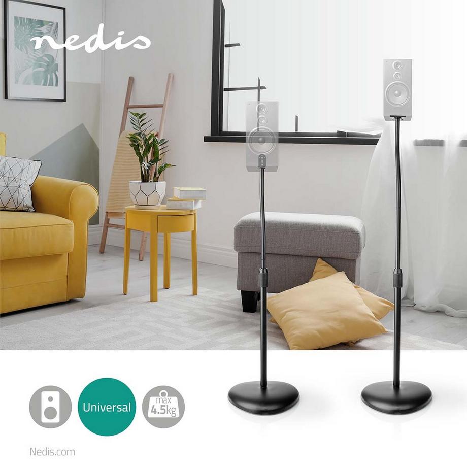 Nedis  Support de haut-parleur | Compatible avec : Universel | Sol | 4,5 kg | Hauteur réglable | ABS / Acier | Noir 
