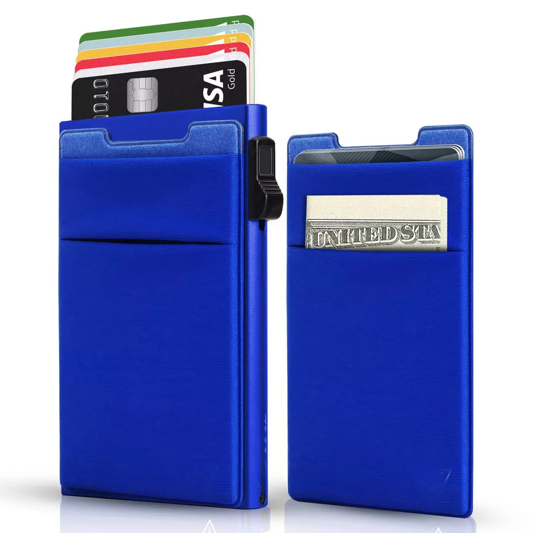 Only-bags.store - Minimalistische Brieftasche-RFID-Schutz-Kartenhalter-Pop-up-Brieftasche-Schlanker Kreditkartenhalter mit Münzfach, für Damen, Blau, Größe Onesize