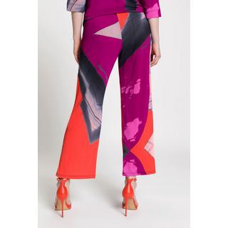 Ulla Popken  Pantalon en tissu fluide, imprimé, jambes larges et droites, ceinture élastique 