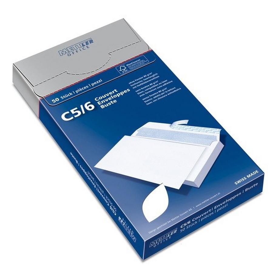 METTLER METTLER Couvert ohne Fenster C5/6 7066-80-S50 80g,hochweiss,Kleber 50 Stk.  