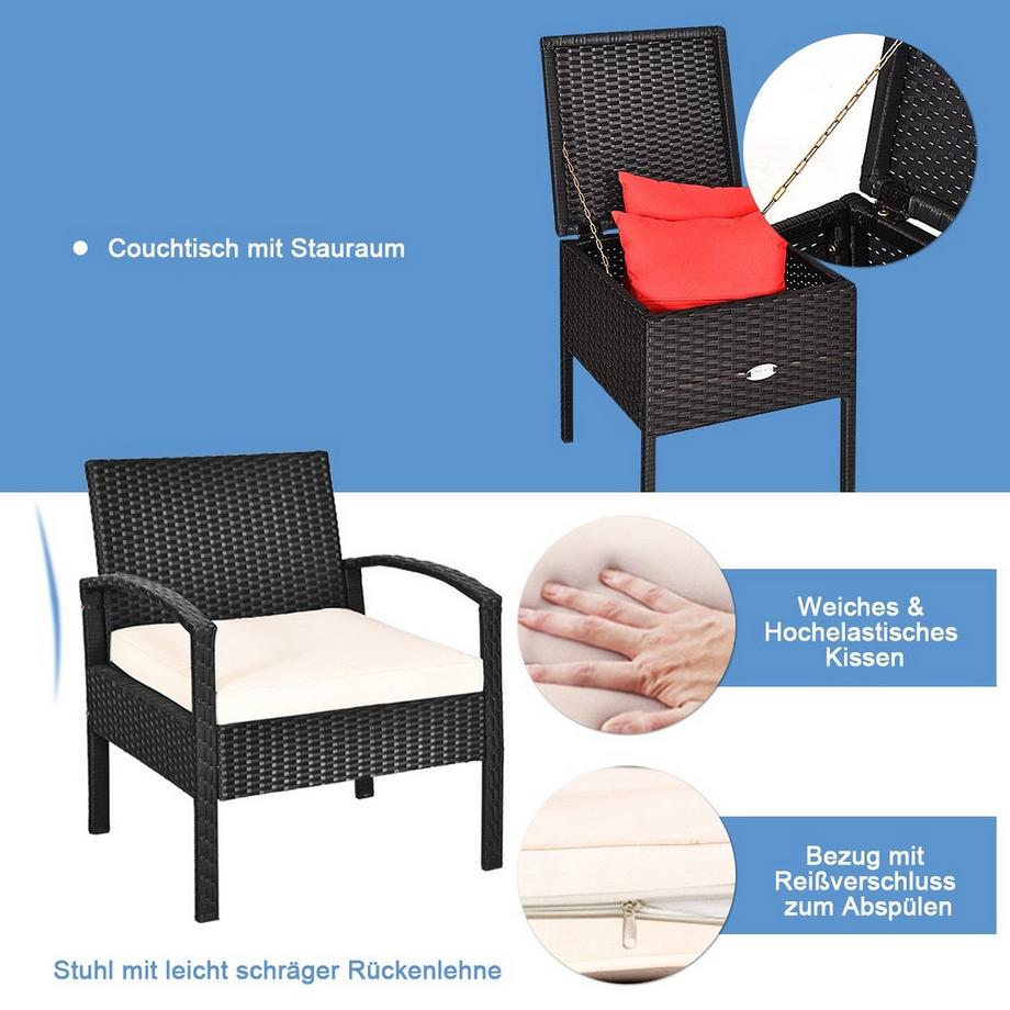 Northio Terrassenmöbel-Set 3 Stück Allwetter-PE-Rattan-Conversation-Set Schwarz  