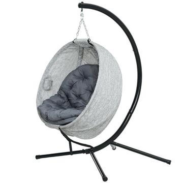 Sedia sospesa da esterno a forma di uovo, altalena sospesa pieghevole con portabicchieri, sedile rimovibile e lavabile, telaio, amaca per 1 persona, sedia a dondolo per patio, giardino, Grigio Aosom