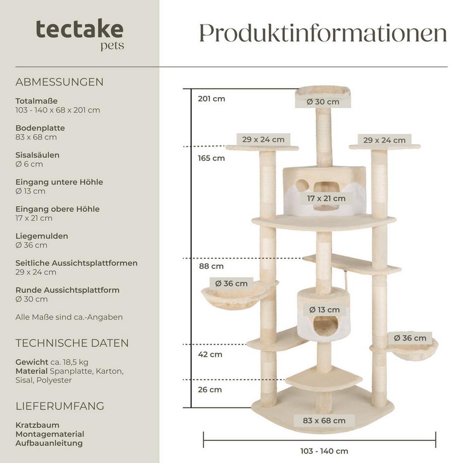 Tectake  Kratzbaum Fippi 201 cm Sisal 