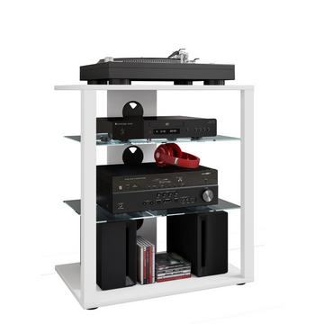 Hifi Holz Möbel | Rack Schrank Phono Regal | 2 Glasböden | Maße: H. 70 x B. 60 x T. 41 cm  | Phono Mediaregal - Folas