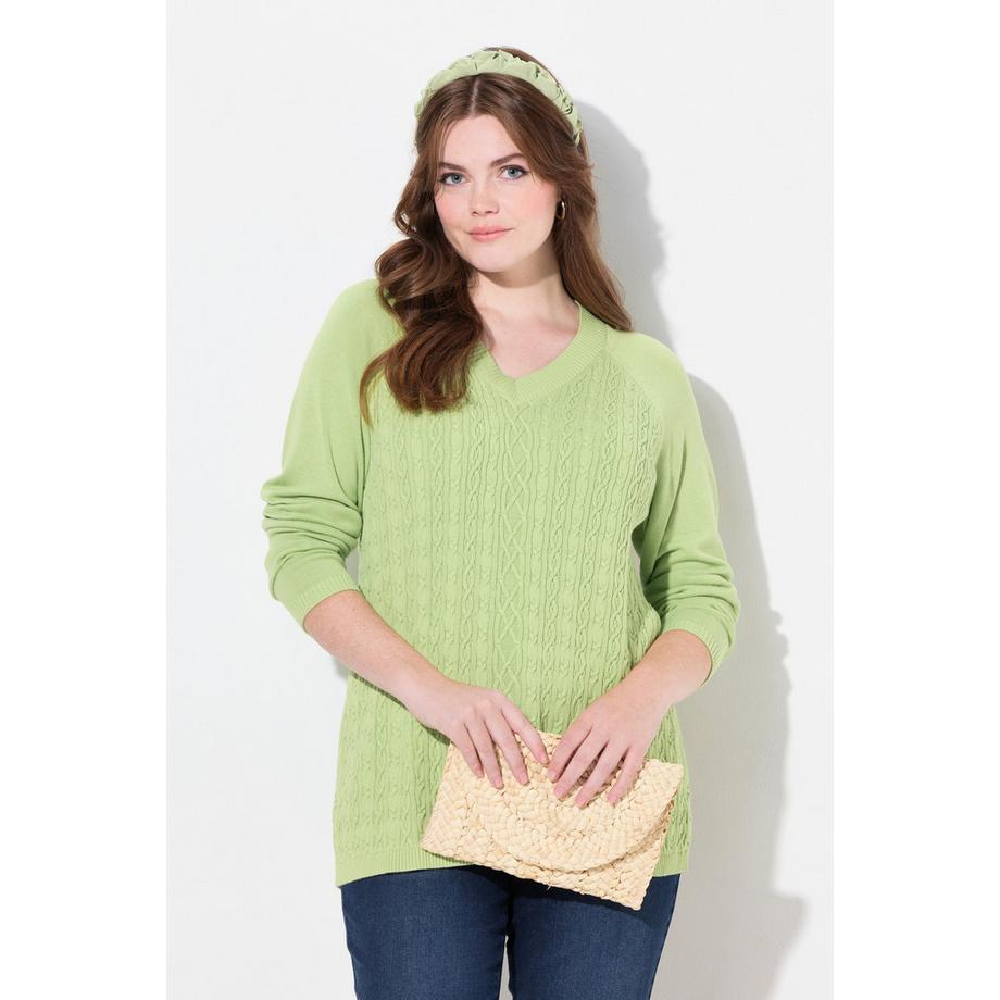 Ulla Popken Maglione trecce scollo a V maniche lunghe  