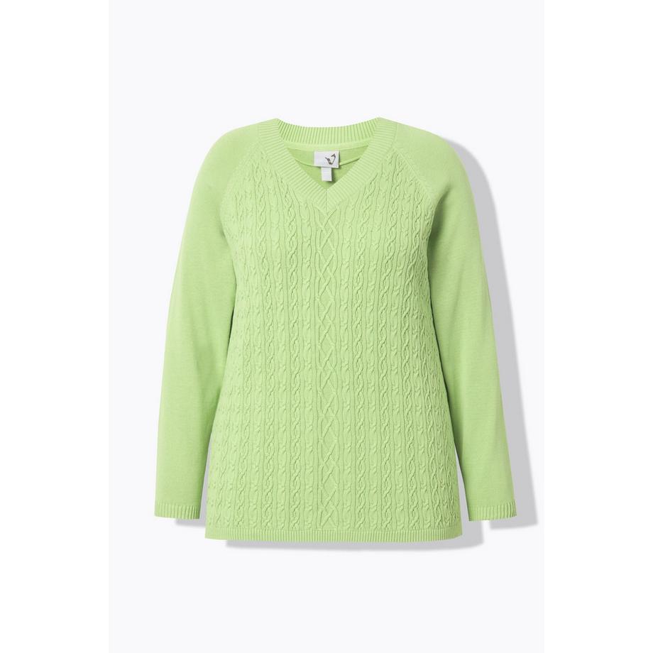 Ulla Popken Maglione trecce scollo a V maniche lunghe  