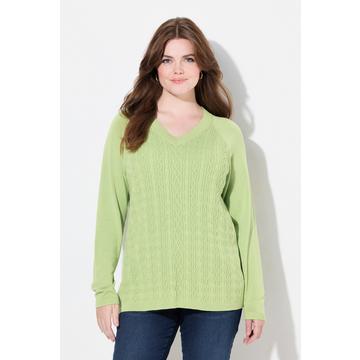 Maglione con trecce, scollo a V e maniche lunghe