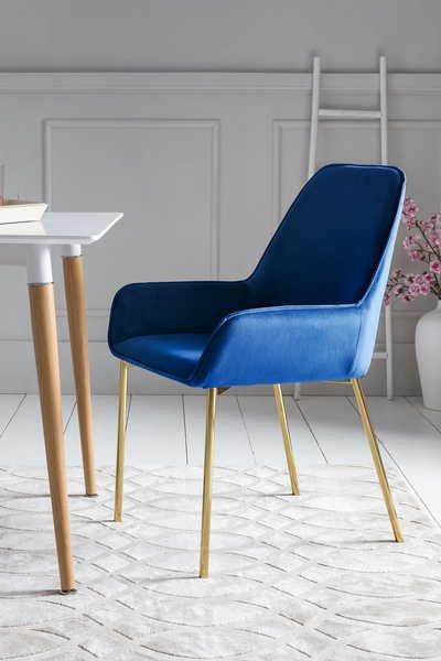 mutoni Chaise de salle à manger en velours bleu, lot de 2  