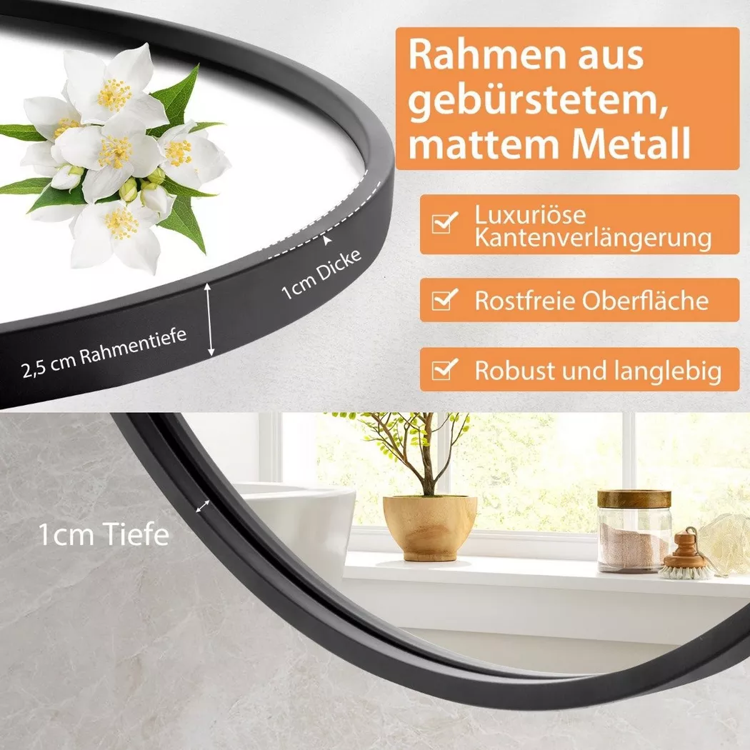 Northix - Badspiegel Hängespiegel explosionsgeschützter Wandspiegel Badezimmerspiegel für Bad rund 61 x 61 x 2,5 cm, 61cm