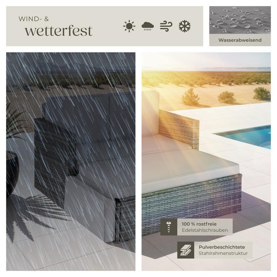 Tectake Rattan Lounge Set, Outdoor Sofa UV-beständig, robustes Gestell, hochwertiges Geflecht, wasserabweisende Kissen  