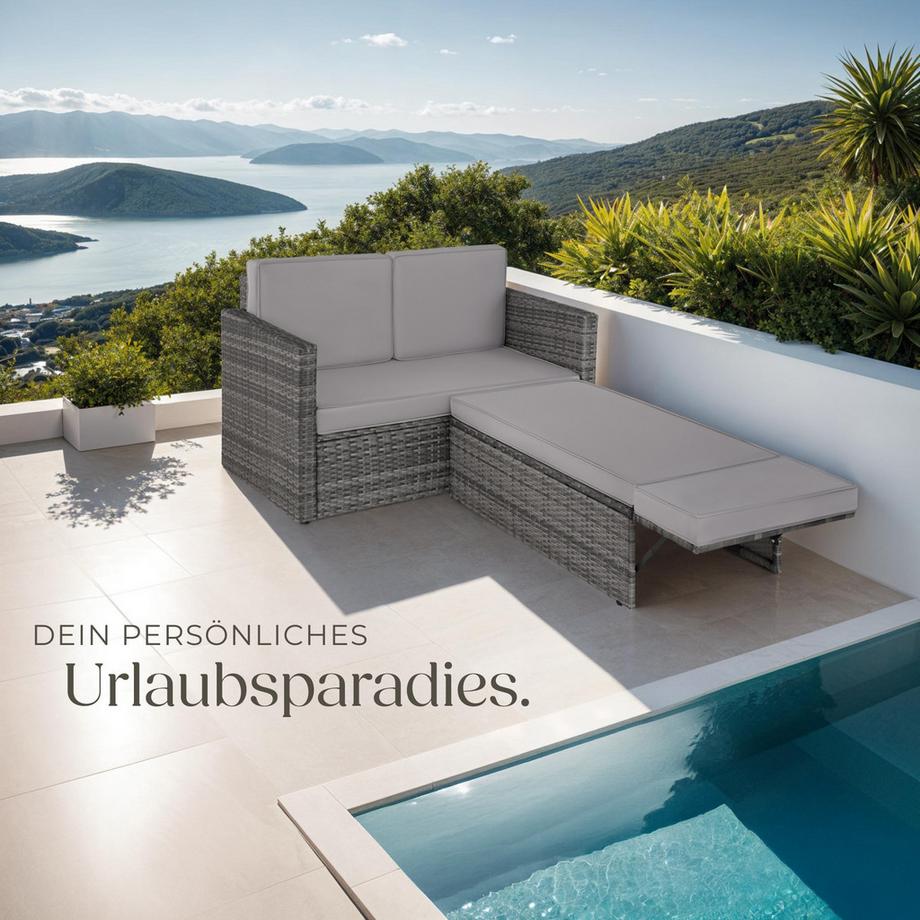 Tectake Rattan Lounge Set, Outdoor Sofa UV-beständig, robustes Gestell, hochwertiges Geflecht, wasserabweisende Kissen  