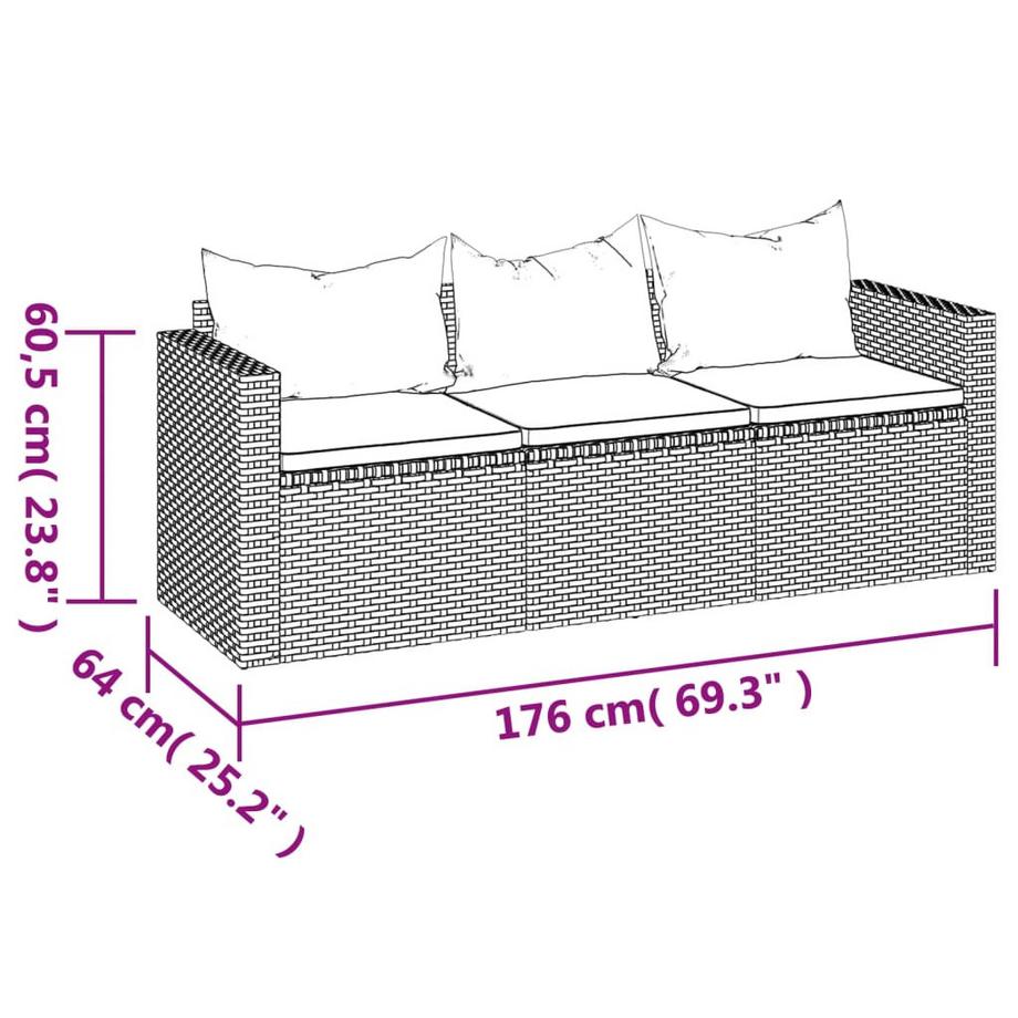 VidaXL 3-sitzer gartensofa poly-rattan  