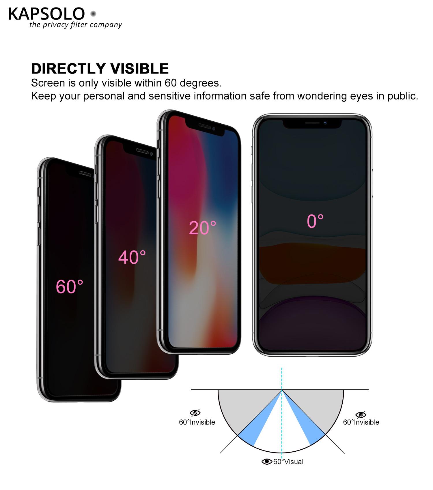 KAPSOLO  Blickschutzfilter Displayglas, vollflächiges gehärtetes Privacy Schutzglas / Temperglas mit abgerundete Kanten, schützen sie ihre sensiblen und privaten Daten vor unerwünschten Blicken für Apple iPhone 8 Plus 